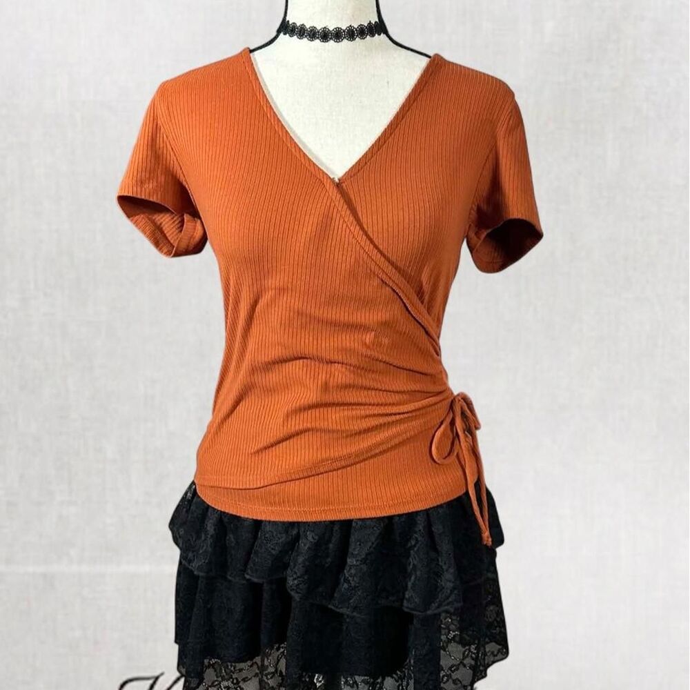 Y2K Style Feminine V-neck Wrap Top with Side Tie